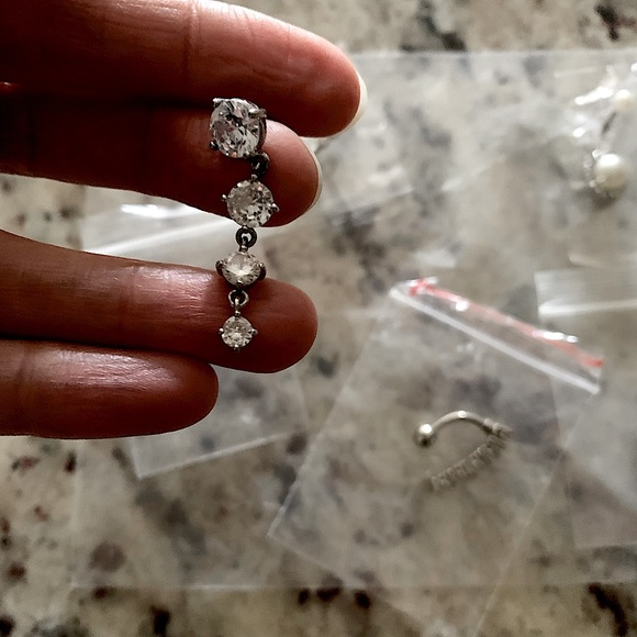 Bellybutton Rings (5) Bundle Dangles & Sparkles & Pearl Silver - Picture 2 of 6